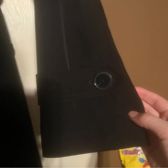 London Fog Long Black Wrap Coat Button down waist tie trench size large - Picture 6 of 11